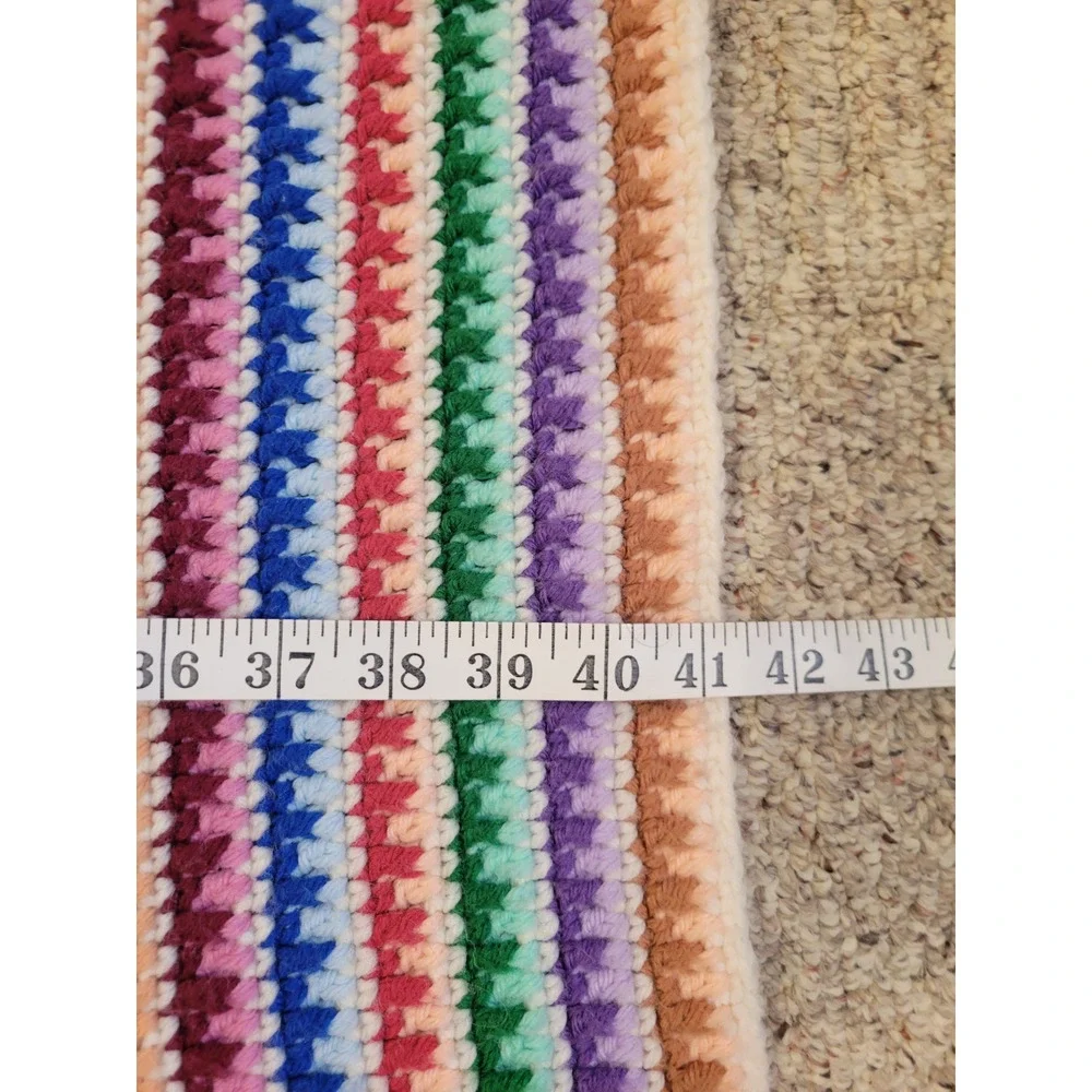 Handmade Crochet Grannycore Afghan Multicolor Striped‎ Heavy blanket 41